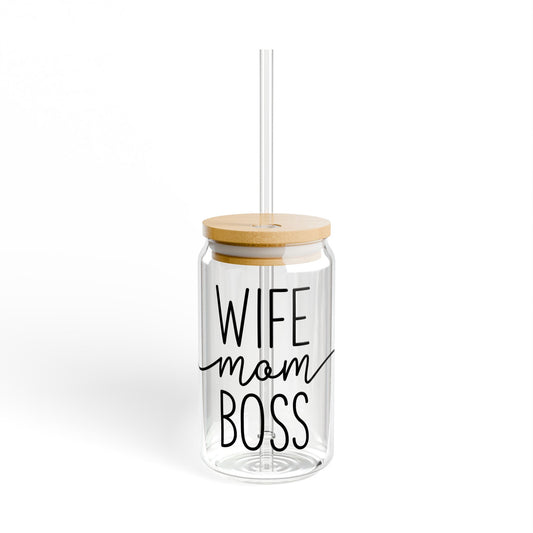 Sipper Glass, 16oz | Wife Mom Boss Water Bottle