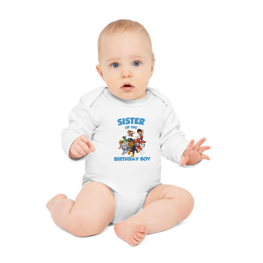 Sister of the Birthday Boy Organic Baby Bodysuit